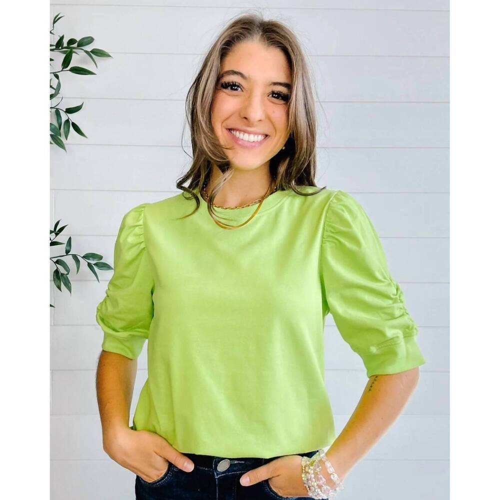 NEW FATE + FORTUNE mac and me crew neck elbow sleeve top in green